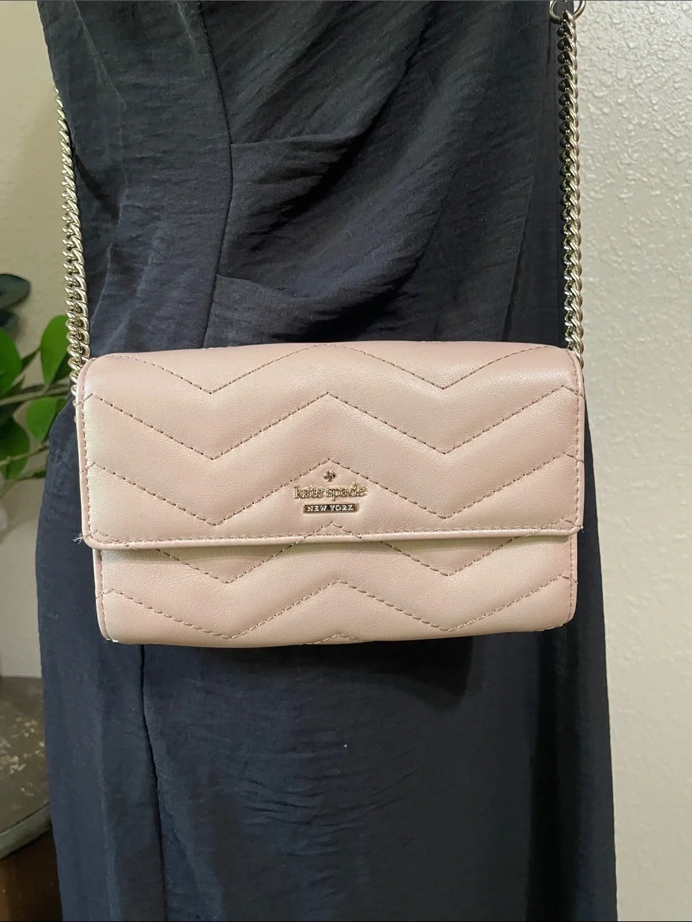 kate spade Blush Tan Quilted Chevron Chain Crossbody